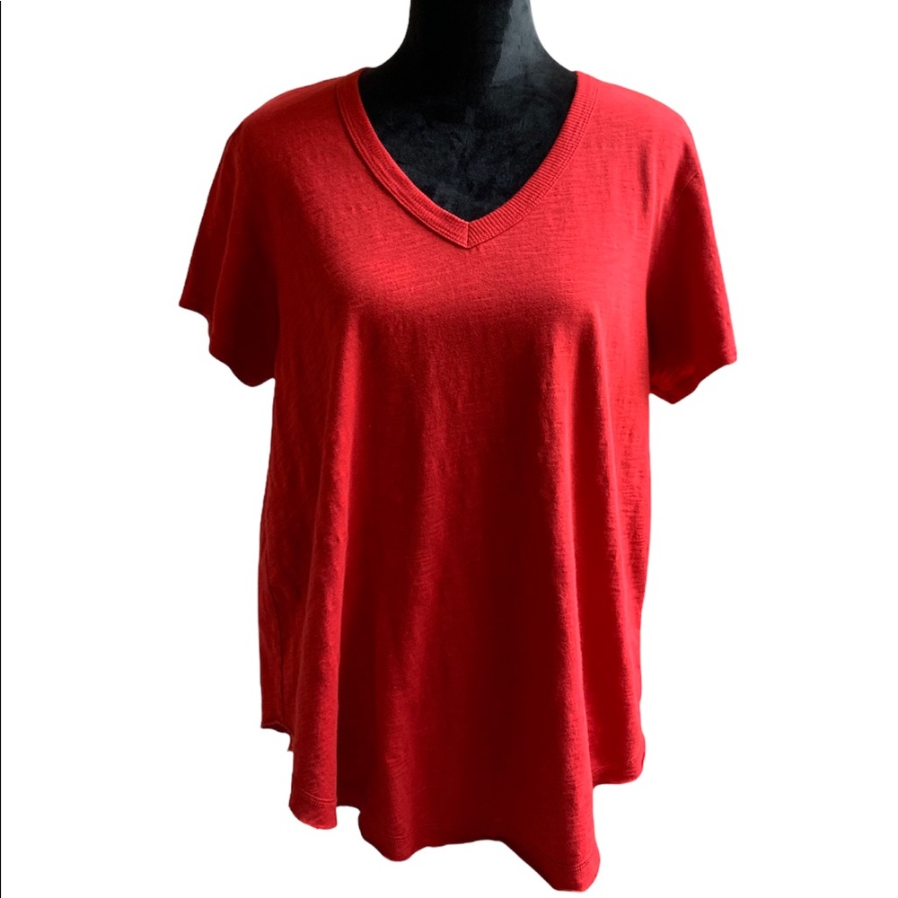 Wilt V-Neck Brilliant Red Distressed Tee NWOT